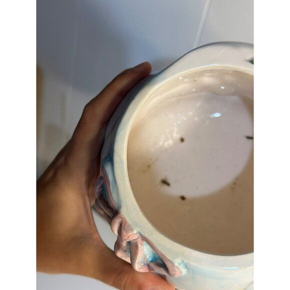 VTG Ceramic Cat Cookie Jar Dressed Kitty in Bonnet & Floral Dress Retro 90s 10" - Picture 9 of 10